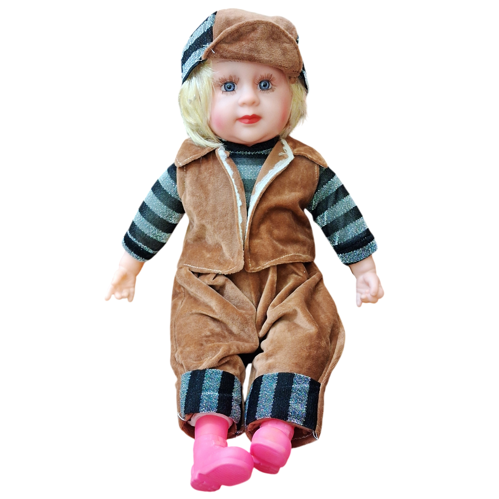 Baby Doll with Blonde Hair Brown Velvet Outfit Pink Boots